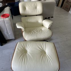 Genuine Leather Chaise Lounge Chair with Ottoman Upholstered Chair Indoor