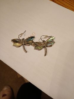 Sterling Silver Abalone Dragonfly Earrings