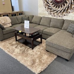 Brown Sectional W/ Storage & Pillows