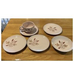 crooksville China tiffany pattern, cones and clover teacup, saucers, and others