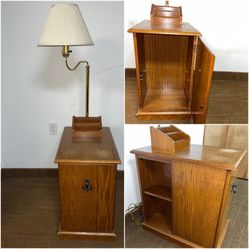 Vintage Side with Lamp and Storage. Retro Floor Lamp End Table. Refinish Me