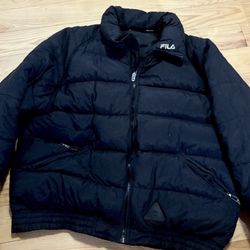 FILA jacket, black down vintage puffer jacket, 90s hip hop, 1990s mens size XL