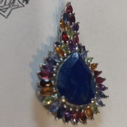 Sterling Silver Multi Gemstone A d Blue Lapis Pendant No Chain