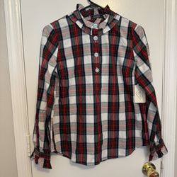 St Johns Bay Tops Long Sleeve Shirt Womens XS Button Green Multicolor Plaid NEW