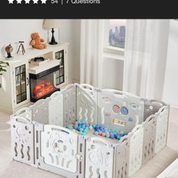 Portable Foldable Baby Fence with Game Panel and Safety Gate