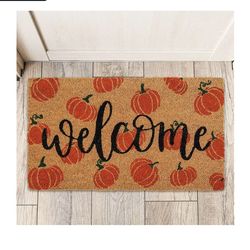 Fall Coir Doormat Welcome Pumpkins Door Mat Non-Slip Farmhouse Floor Mats Autumn Decorative Entrance Door Rugs for Halloween Thanksgiving Indoor Outdo