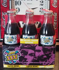 Coca Cola bottles. Coca Cola Super Bowl 31 bottles. Coke collectibles.
