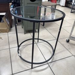 Round Side Table, Glass End Table with Metal Frame
