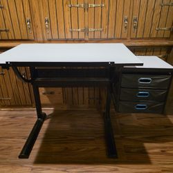 47" 2 Piece Art Desk With Adjustable Top And 3 Pull Out Drawers