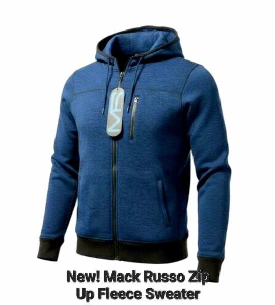 New! Mack Russo Blue Full Zip Up Fleece Hoodie Sweater