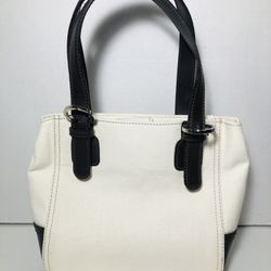 liz claiborne Mini Handbag. Cream With Brown Leather Accents Excellent Condition 