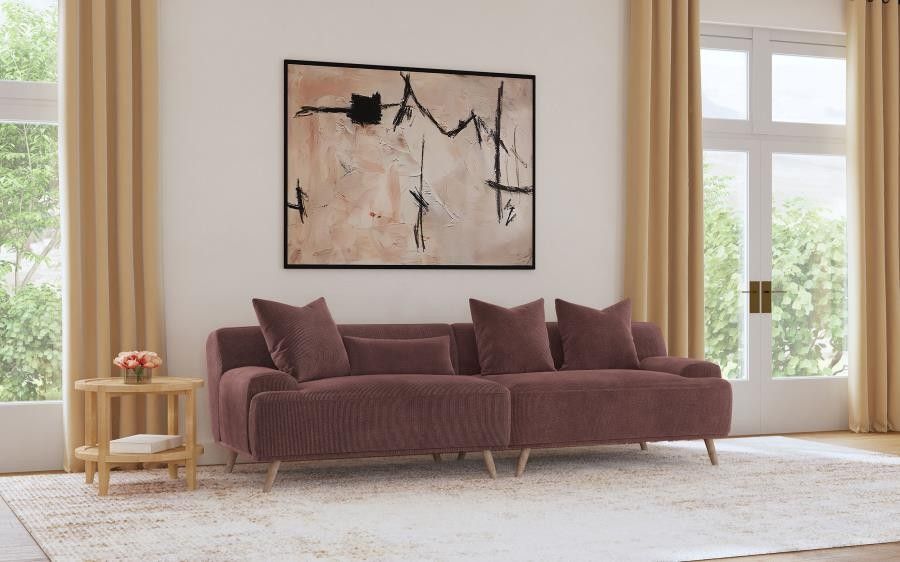 Elizabeth Corduroy Upholstered Extra Long Sofa Wine Red On Sale Now Don't Miss