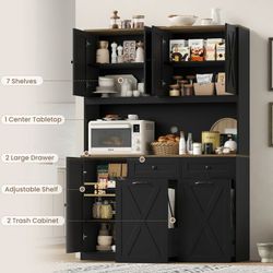 Homfa Kitchen Pantry Cabinet, Trash Can Cabinets Fit 12.5 Gallon Cans, 5 Doors and 2 Drawers Kitchen Storage Cabinet with Cupboard, Freestanding Cupbo