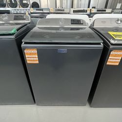Maytag 5.3 cu. ft. Top Load Washer in Classic Silver with Impeller, Extra Power Option and Smart Appliance