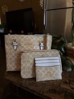 Coach cream/white purse 3 piece set