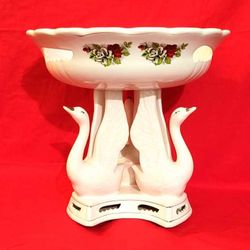 Beautiful Swans And Roses Porcelain Bowl