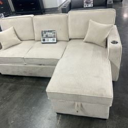 Convertible Sectional (beige) corduroy style
