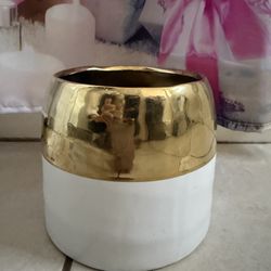 Gold and White Ceramic Planter