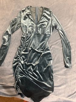 Silver Velvet Ruched Mini Dress