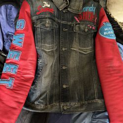Candy Shop Jean Jacket Size Large With Leather Sleeves