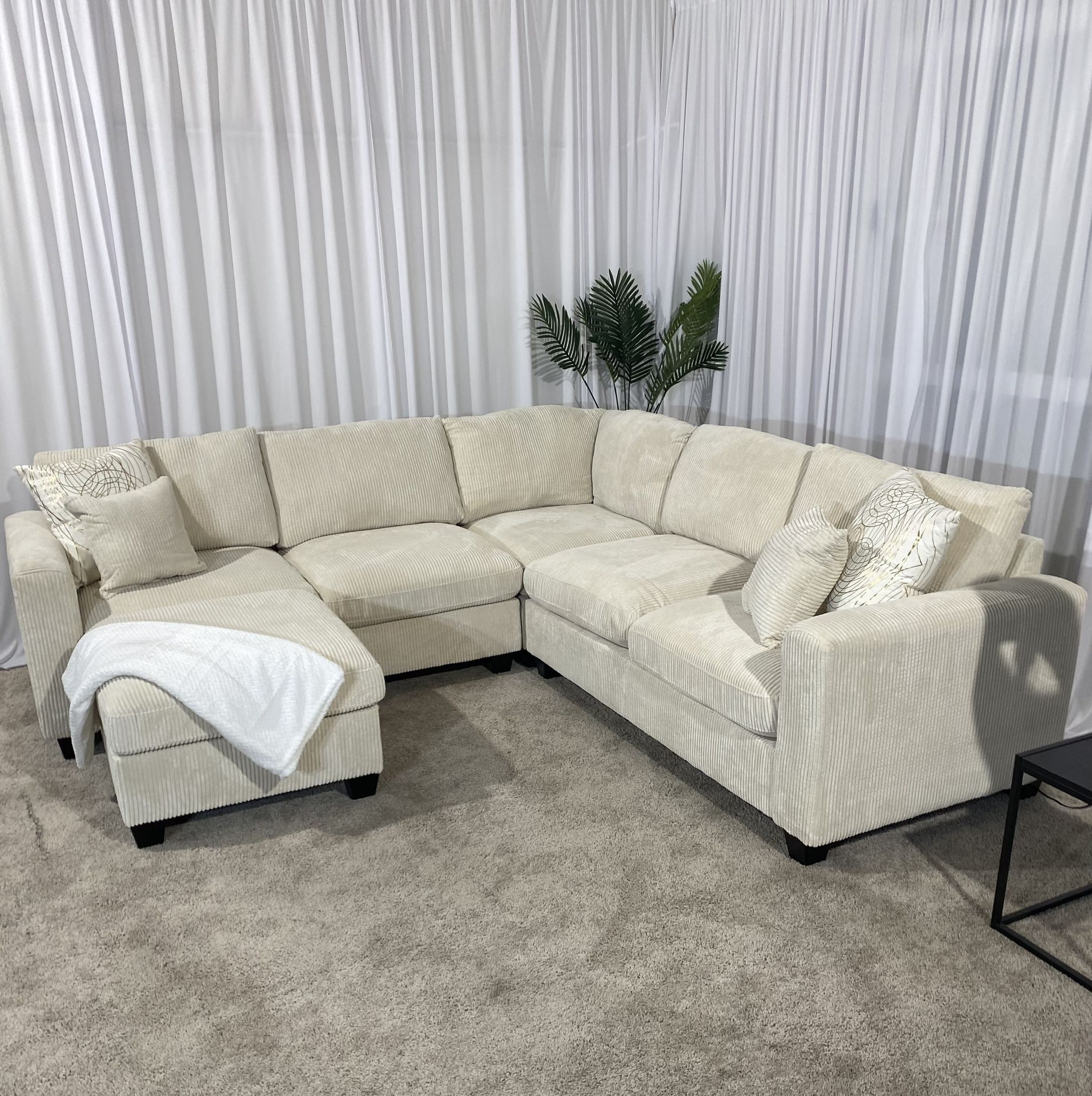 Corduroy Sectional Couch W/ Ottoman