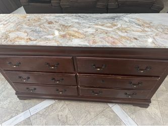Sturdy wood dresser with real marble top Selling as is