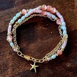 Peach Moonstone Gold Sea Star Bracelet 