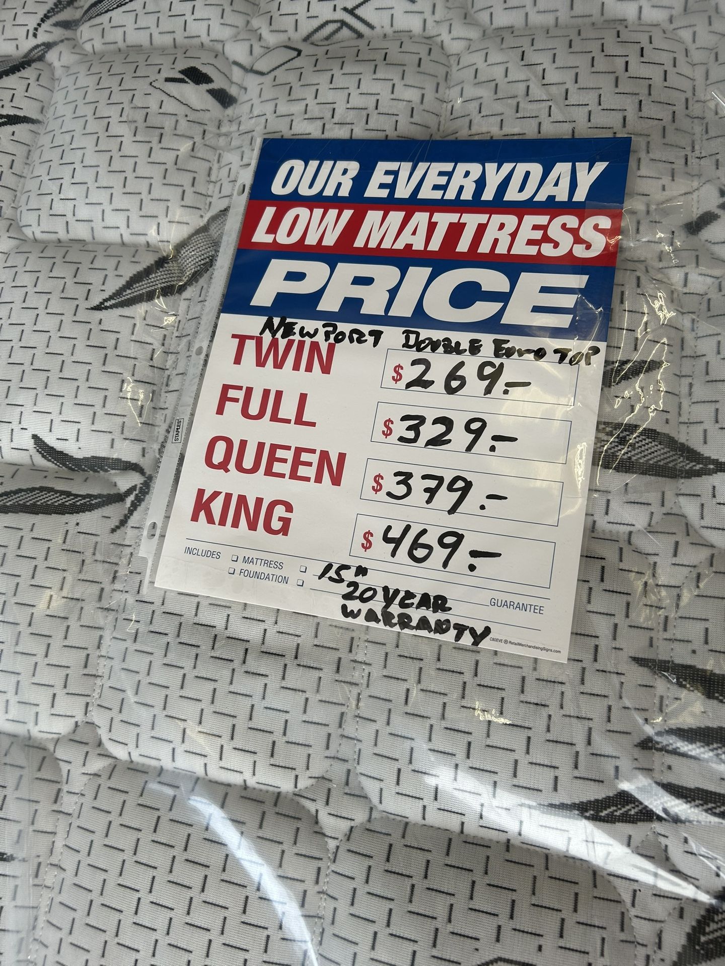 Queen Size Mattress Double Pillow Top Reversible 20 Years Warranty 