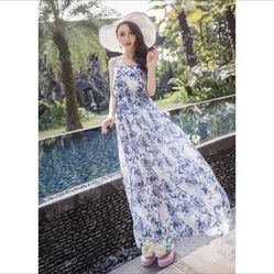 Summer beach sexy floral maxi dress