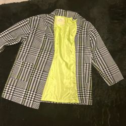 Plaid Black And white Overcoat With Green Lining