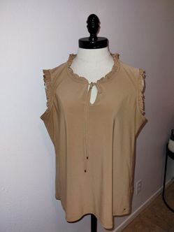 Tommy Hilfiger Women's Brown Ruffle Neck Tie Office Core Career Blouse Size XL