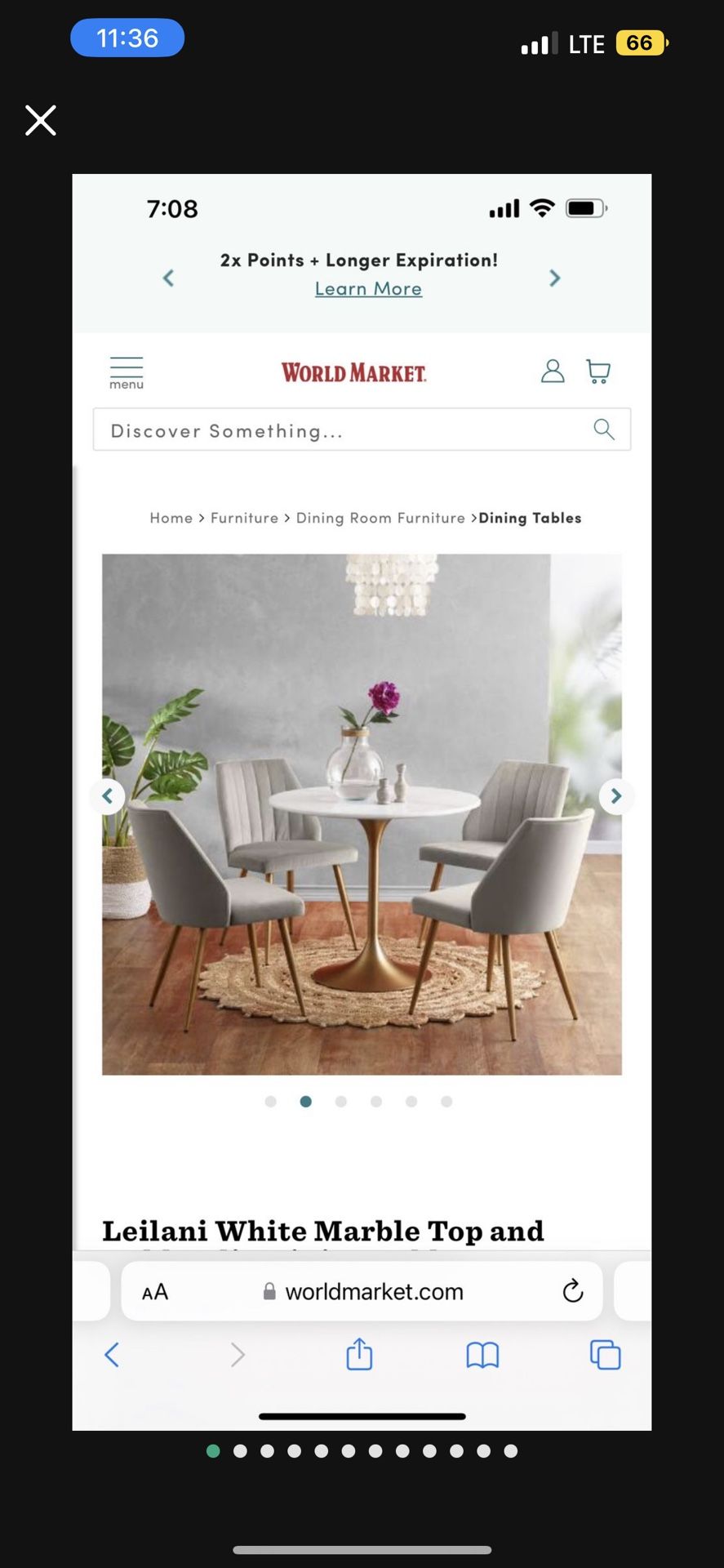 Leilani White Marble Top and Gold Tulip Dining Table (World Market Table)