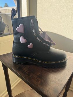 Dr. Martens Black Leather Boot with Heart Appliqués