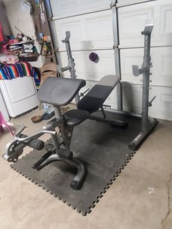 Gold Gym Olympic Weight Bench With Adjustable Bench,Squat Rack ,Leg Developer,Preacher Pad with Curl bar & Weight rack