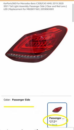 For Mercedes-Benz C300/C43 AMG 2019 2020 2021 Tail Light Assembly Passenger Side | Clear and Red Lens | LED | Replacement for MB |