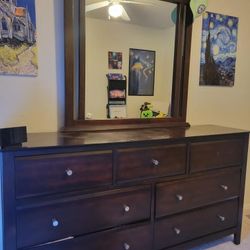 Wooden Mirrored Dresser and Nightstand