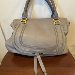 Large Gray Chloe MARCIE BAG IN GRAINED LEATHER