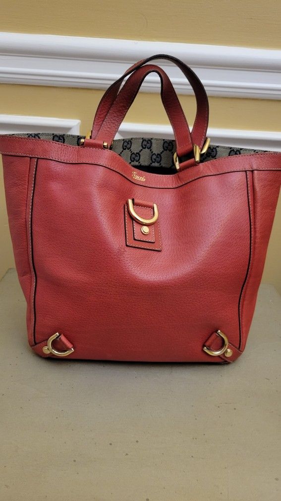 Gucci Red Leather "Abbey" Tote Handbag 