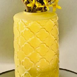 Beautiful Large Ceramic Vase with Forsythia Flowers. 