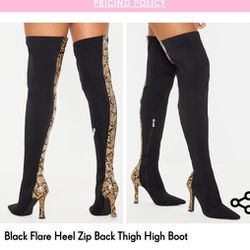Thigh High Boots With Snake Print Details 