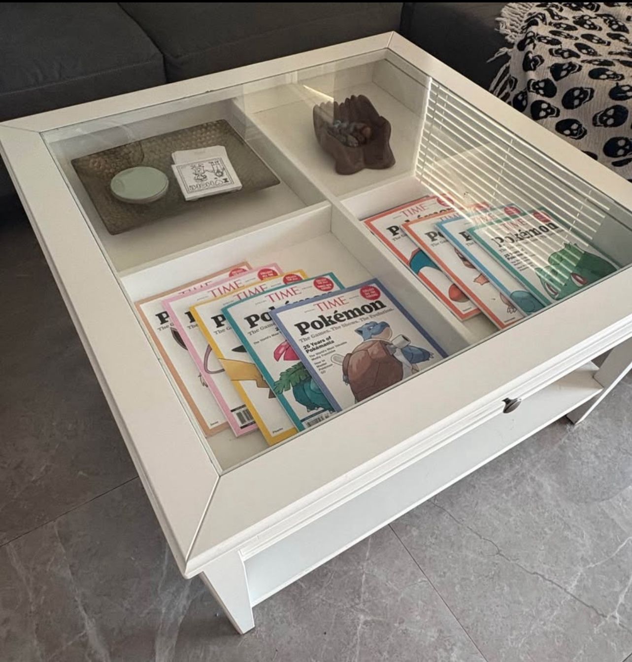 Coffee Table Wood Glass Display 