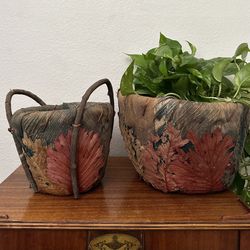 2 Vintage Boho MCM Jungalow Farmhouse Nesting Baskets Handmade