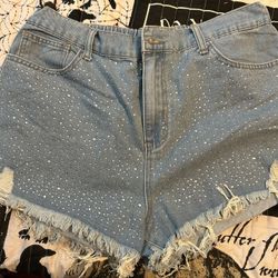 Plus Size Rhinestone Shorts 1X