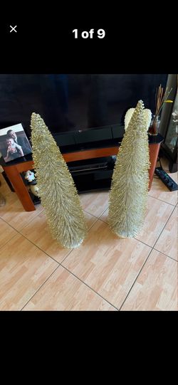 2-THREE FOOT (36” Each) GOLD GLITTERED  BOTTLE BRUSH TREES