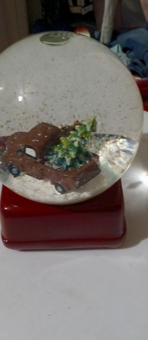 Pickup Truck In The Snow globe Music Box