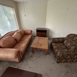 Leather Sofa, Chair, Table, And TV Cart Must Go Today