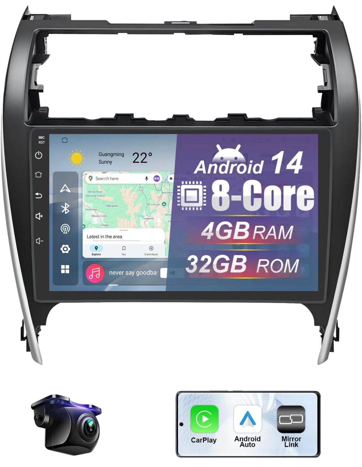 10.1” Touchscreen Radio for Toyota Camry 2012-2014 with Wireless CarPlay/Android Auto, 10.1 inch HD Touchscreen