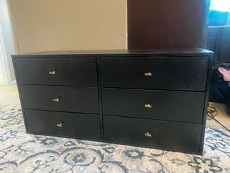 Black 6-Drawer Dresser Gold Brass Pulls with Wood Interior