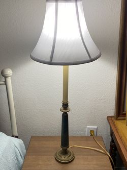 Vintage Green Marble & Brass Candlestick Desk Table Lamp