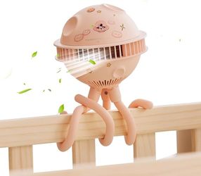Pink Stroller Portable Planet Fan 4 speed 3600mAh Quiet & Rechargeable